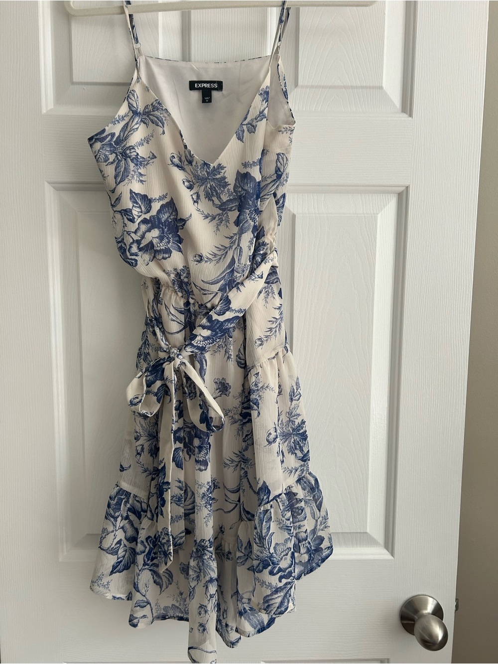Express Cream Floral Mini Dress with Blue Print